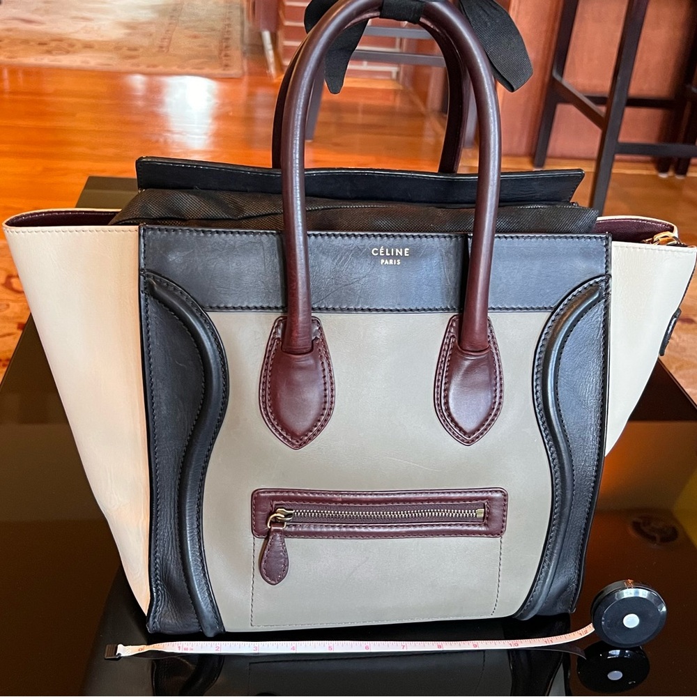 Celine Black and Cream Leather Mini Luggage Tote Bag